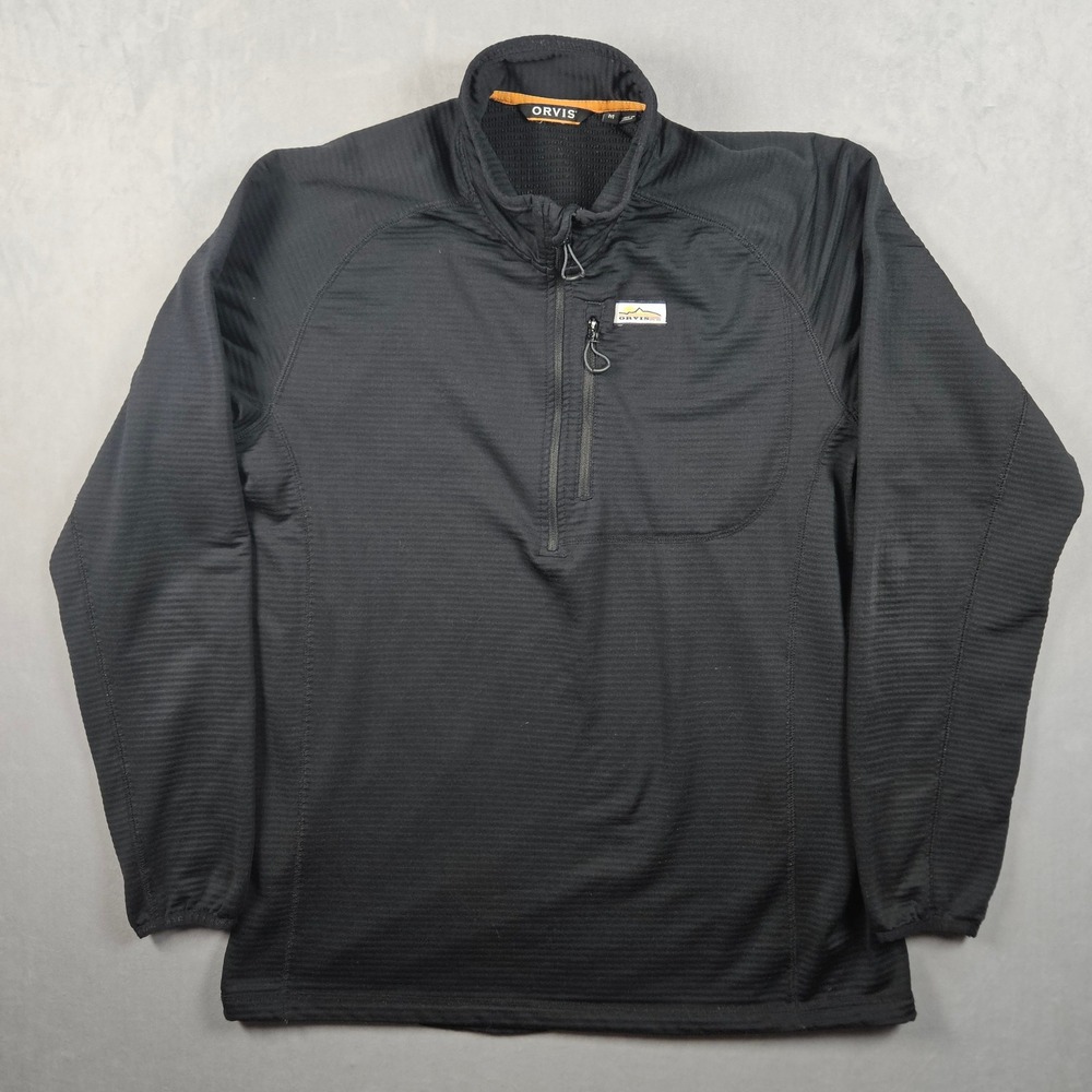 Orvis Horseshoe Hills Fleece 1/4 Zip Mens Medium Black Sweatshirt Outdoor Hikinh